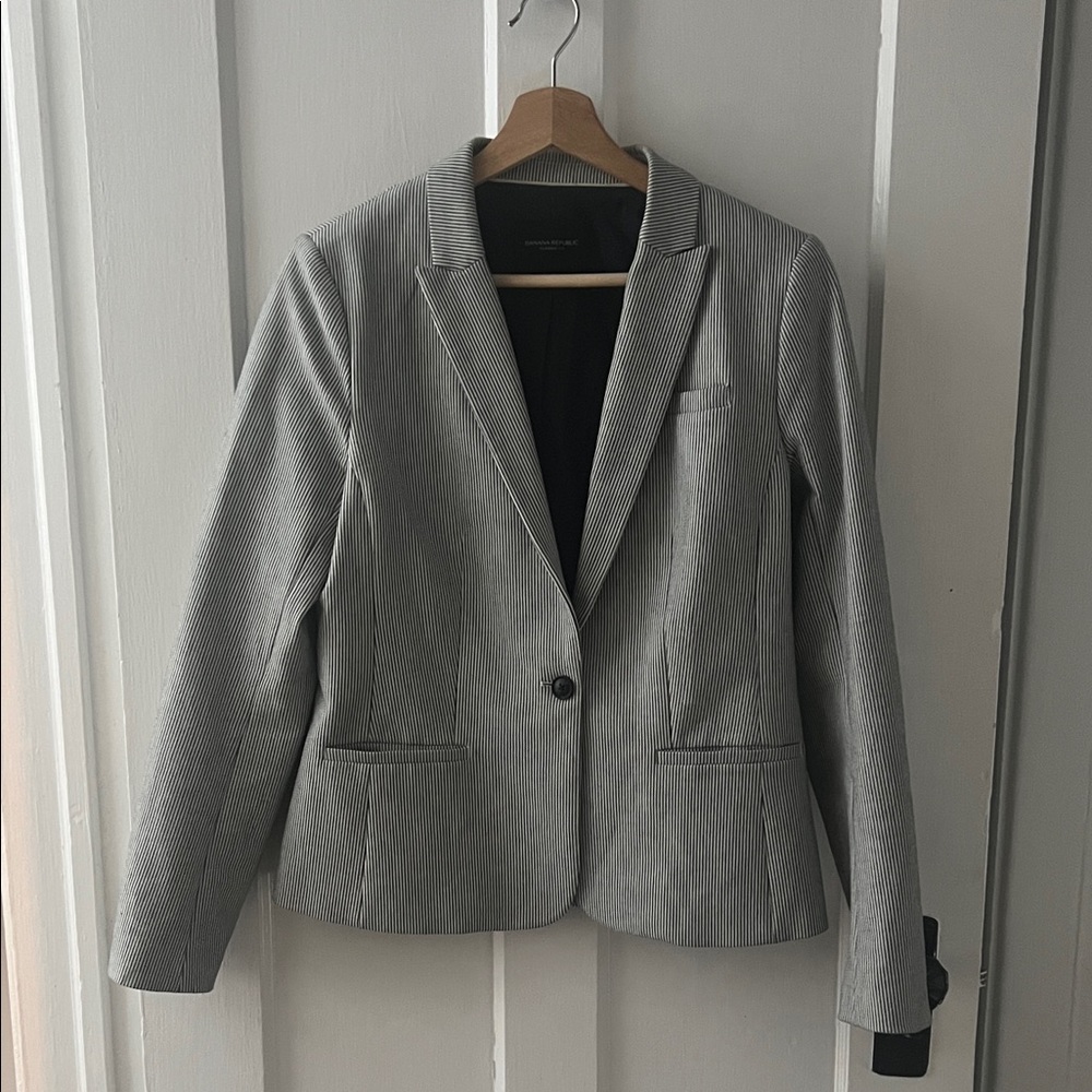 Women's Gray and Navy Pinstripe Blazer